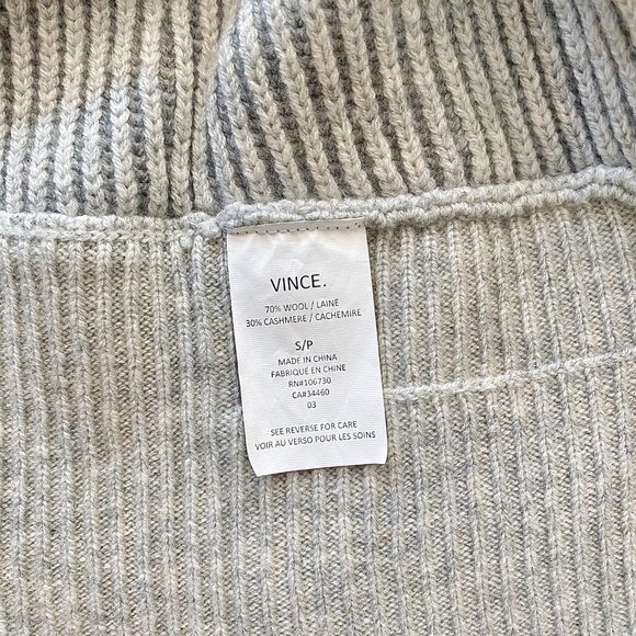 NWT Vince Women's Cashmere Wool Colorblock Rib Circle Cardigan | Grey White S - Picture 9 of 9